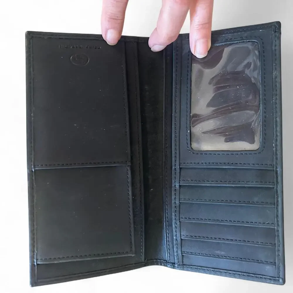 Black leather wallet with cowhide accent & cross emblem EUC Biker goth Studded‎